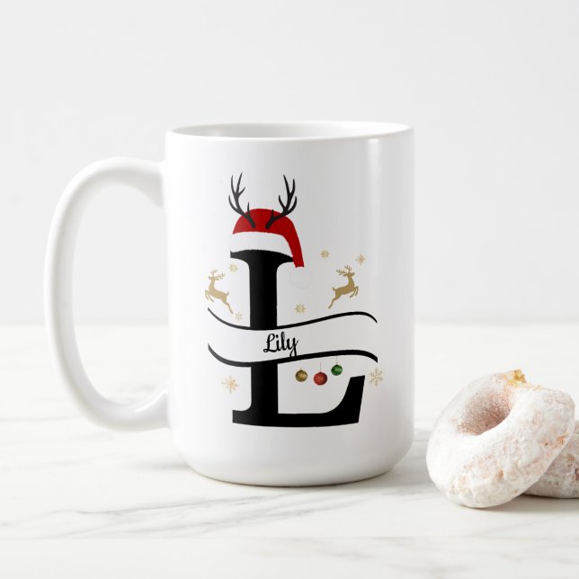 Taza De Café Christmas Letter L Alphabet  (Con donut)