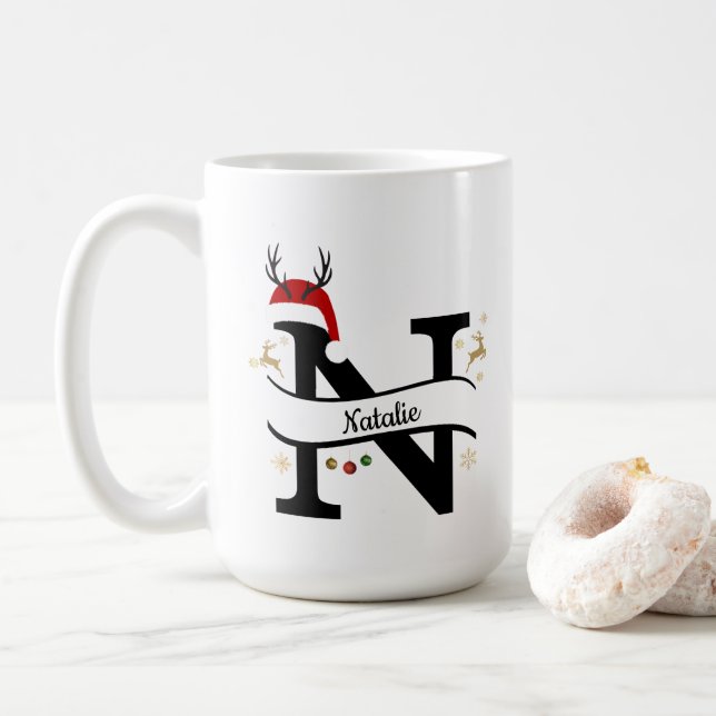 Taza De Café Christmas Letter N Alphabet  (Con donut)