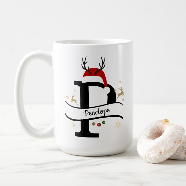 Taza De Café Christmas Letter P Alphabet  (Con donut)