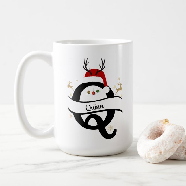 Taza De Café Christmas Letter Q Alphabet  (Con donut)