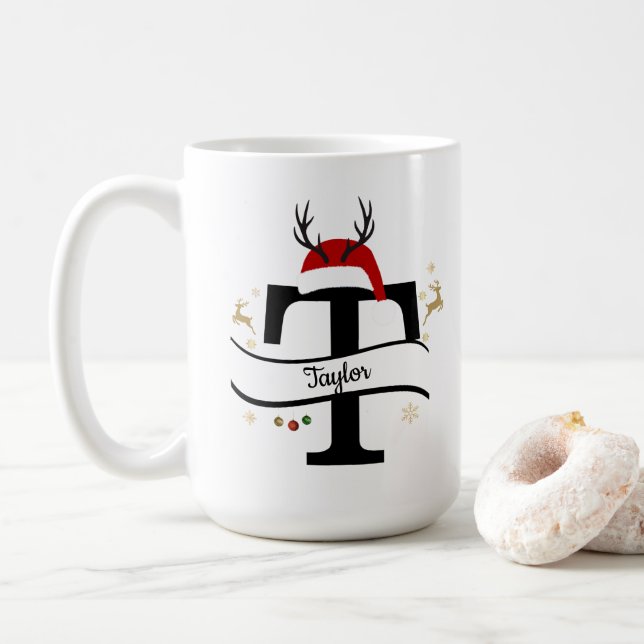 Taza De Café Christmas Letter T Alphabet  (Con donut)