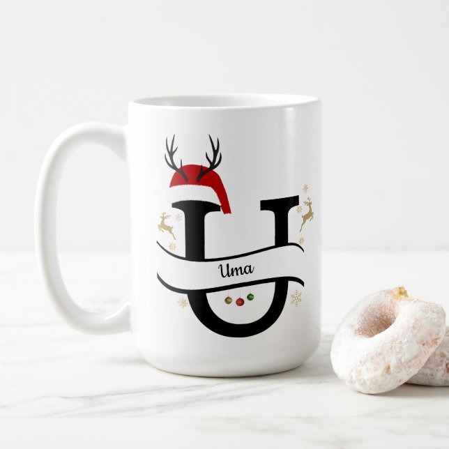 Taza De Café Christmas Letter U Alphabet  (Con donut)