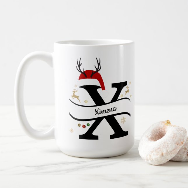 Taza De Café Christmas Letter X Alphabet  (Con donut)