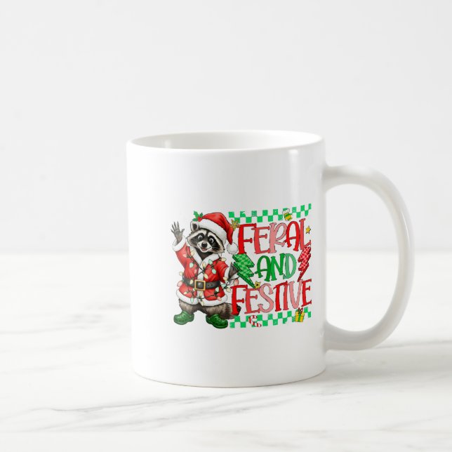 Taza De Café Christmas Lights Feral But Festive Funny Raccoon S (Derecha)