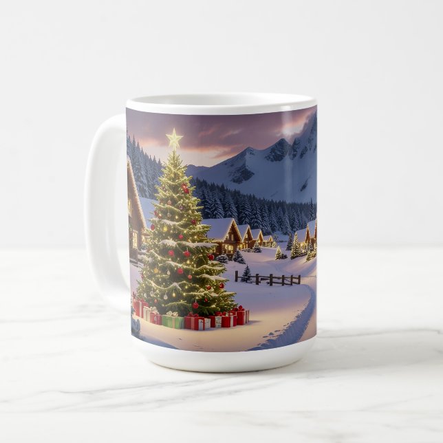 Taza De Café Christmas lights landscape with snow (Anverso izquierdo)