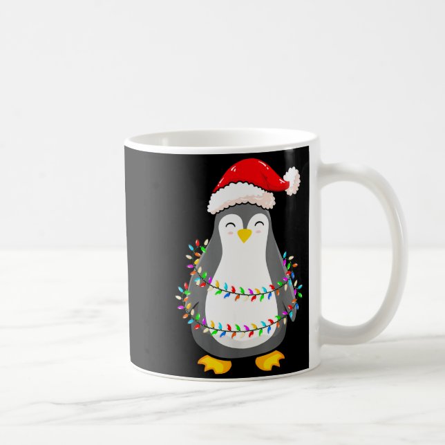 Taza De Café Christmas Lights Penguin Wearing Xmas Hat - Pengui (Derecha)