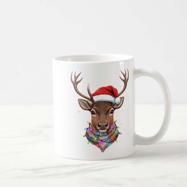 Taza De Café Christmas Lights Reindeer Santa Hat Cute Xmas Paja (Derecha)