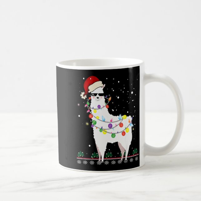 Taza De Café Christmas Llama Santa Hat Ugly Xmas Tree Alpaca Gi (Derecha)