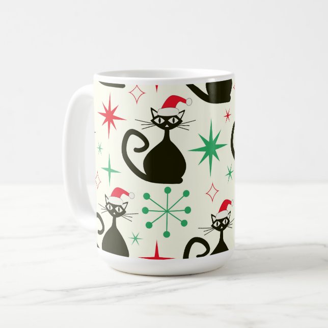 Taza De Café Christmas Mid Century Retro Atomic Cats  (Anverso izquierdo)