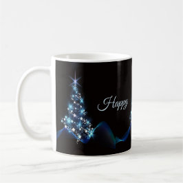 Taza De Café Christmas Party Blue Tree Shiny Black Elegant
