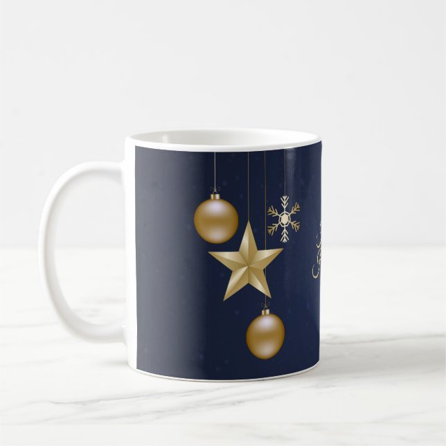 Taza De Café Christmas Party Golden Ornaments Navy Blue Elegant (Izquierda)