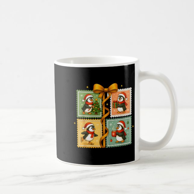 Taza De Café Christmas Penguin Stamp Collage  (Derecha)