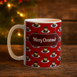 Taza De Café Christmas Pudding Merry Christmas! Holly Pattern