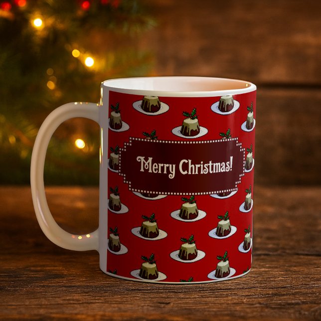 Taza De Café Christmas Pudding Merry Christmas! Holly Pattern (Subido por el creador)