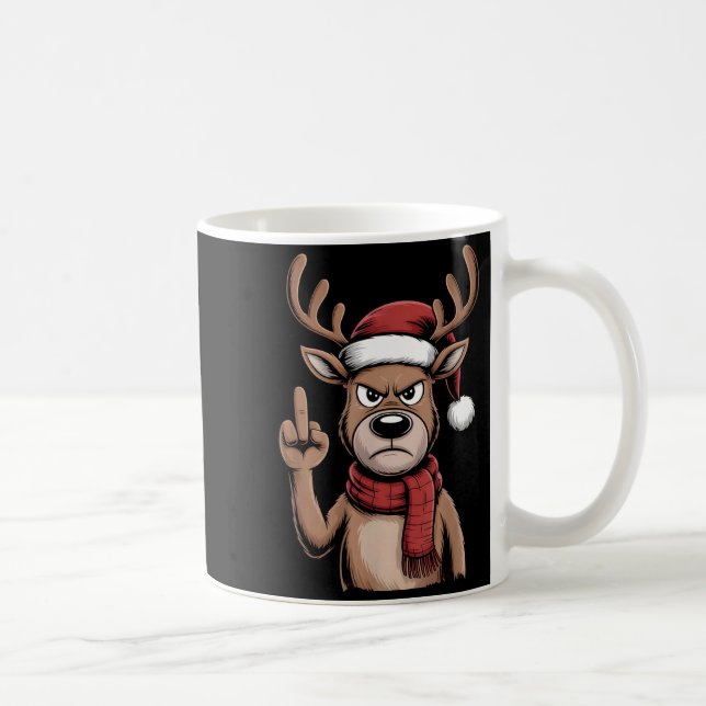 Taza De Café Christmas Reindeer Middle Finger Sarcastic Xmas Fu (Derecha)