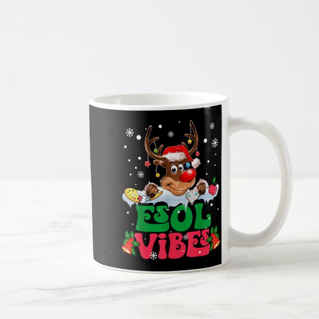 Taza De Café Christmas Reindeer Santa Esol Vibes Funny Teacher  (Derecha)