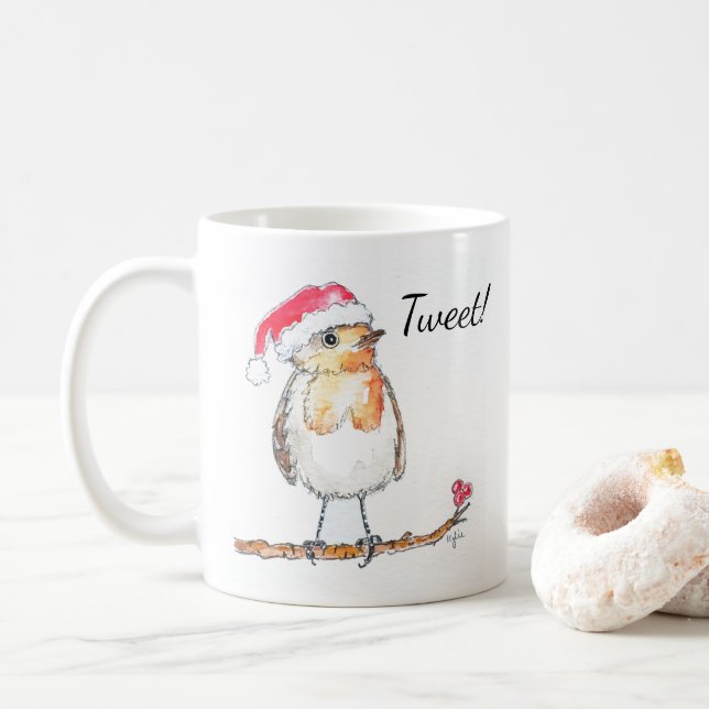 Taza De Café Christmas Robin (Con donut)
