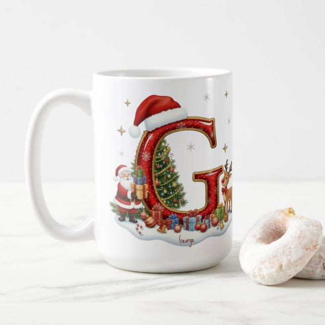 Taza De Café Christmas Santa Claus Elf Penguin Alphabet G (Con donut)