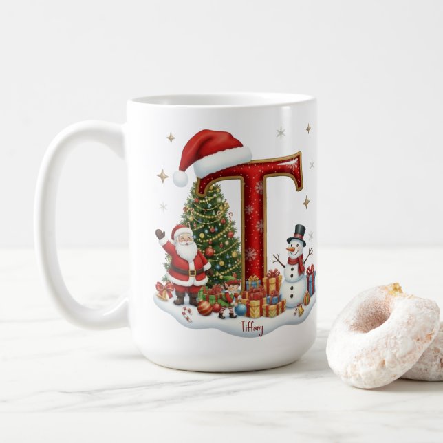 Taza De Café Christmas Santa Claus Snowman Elf Alphabet T  (Con donut)