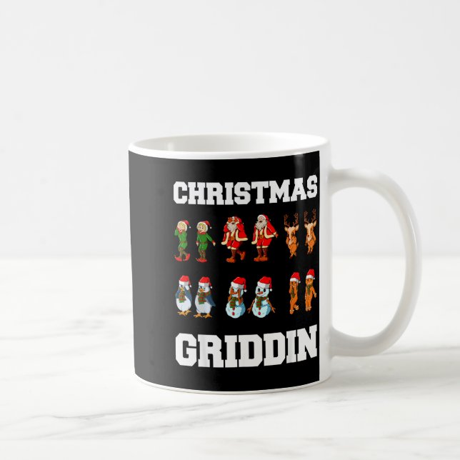 Taza De Café Christmas Santa Claus Snowman Reindeer Griddy Grid (Derecha)