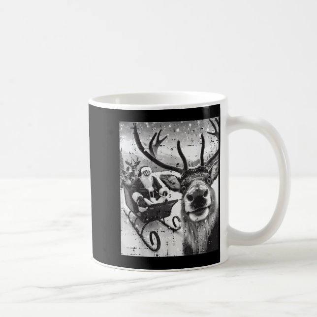 Taza De Café Christmas Santa Reindeer Selfie Funny Xmas Men Wom (Derecha)