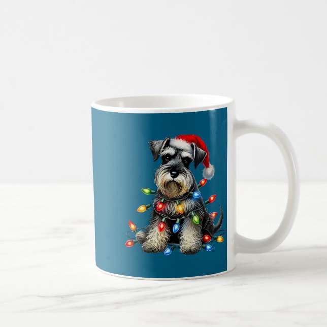 Taza De Café Christmas Schnauzer Dog Santa Hat Xmas Light Holid (Derecha)