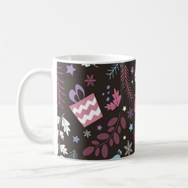 Taza De Café Christmas seamless pattern with tree,  snow,  gift (Izquierda)