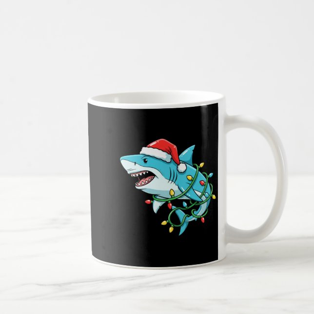 Taza De Café Christmas Shark Santa Hat Wrapped In Lights Funny  (Derecha)