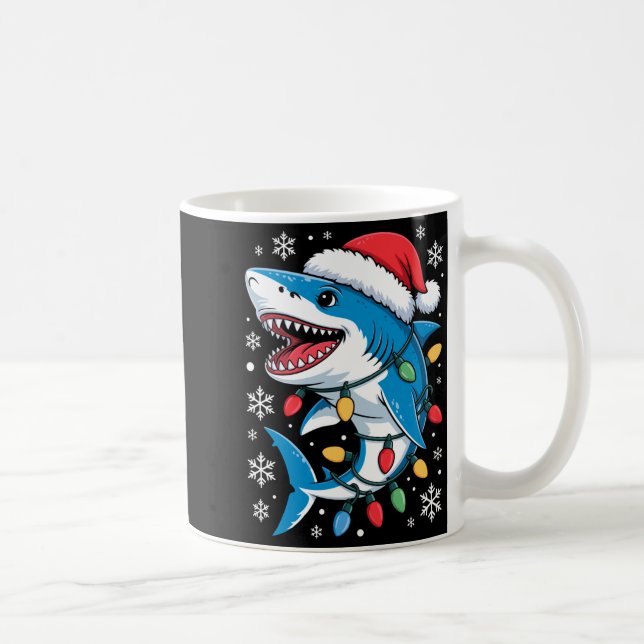 Taza De Café Christmas Shark Santa Hat Wrapped Lights Holiday S (Derecha)