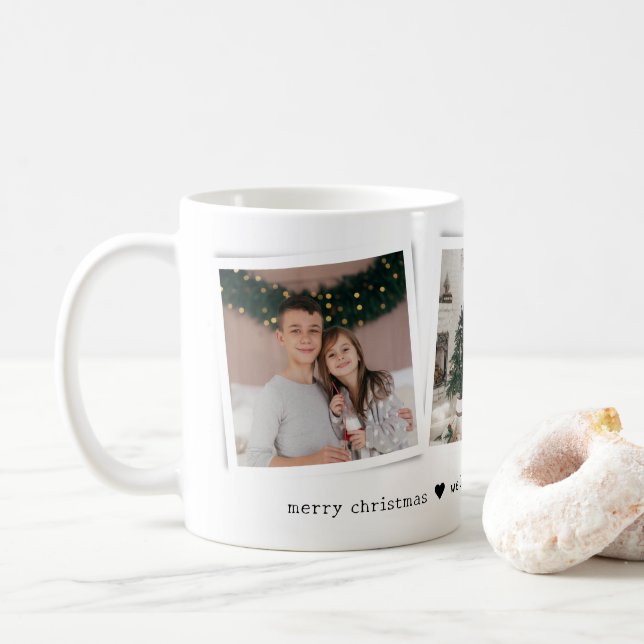 Taza De Café Christmas Snapshots 3 Photo Personalized Gift (Con donut)
