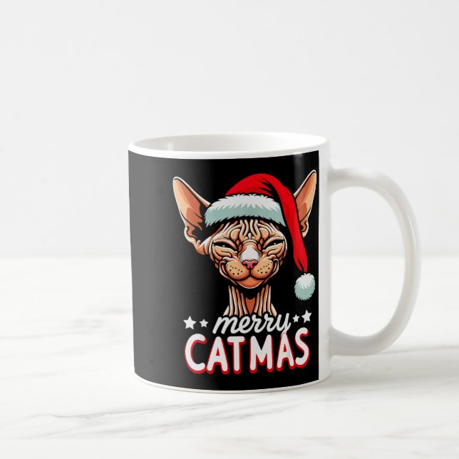 Taza De Café Christmas Sphynx Cat Merry Catmas Santa Hat Xmas  (Derecha)
