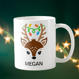 Taza De Café Christmas String Lights Antlers Reindeer Face