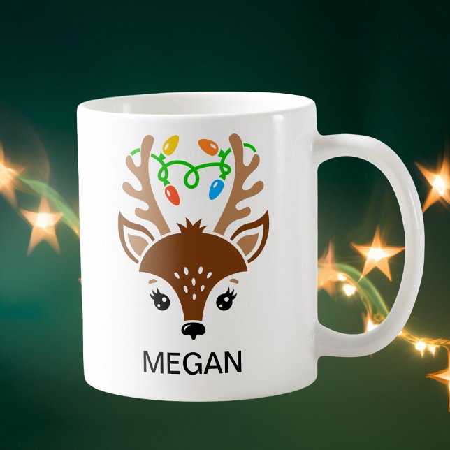 Taza De Café Christmas String Lights Antlers Reindeer Face (Christmas String Lights Antlers Reindeer Face Coffee Mug
)