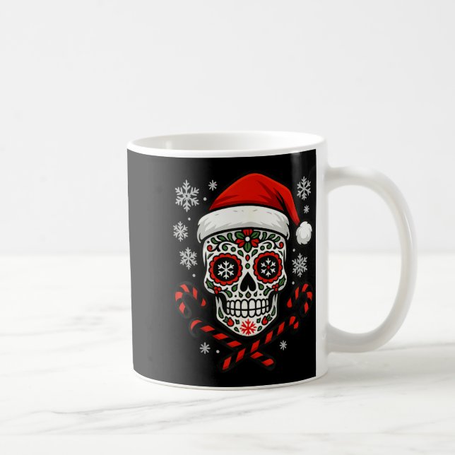 Taza De Café Christmas Sugar Calavera Skull Santa Hat Candy Can (Derecha)