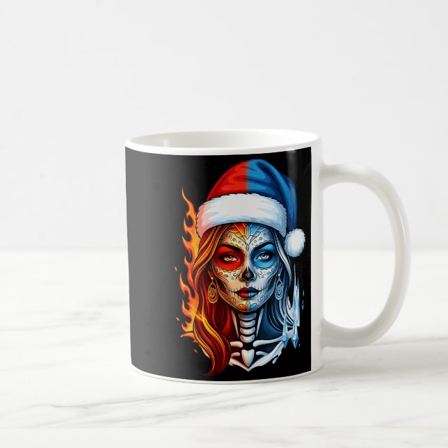 Taza De Café Christmas Sugar Skull Art Woman Santa Hat Fantasy  (Derecha)