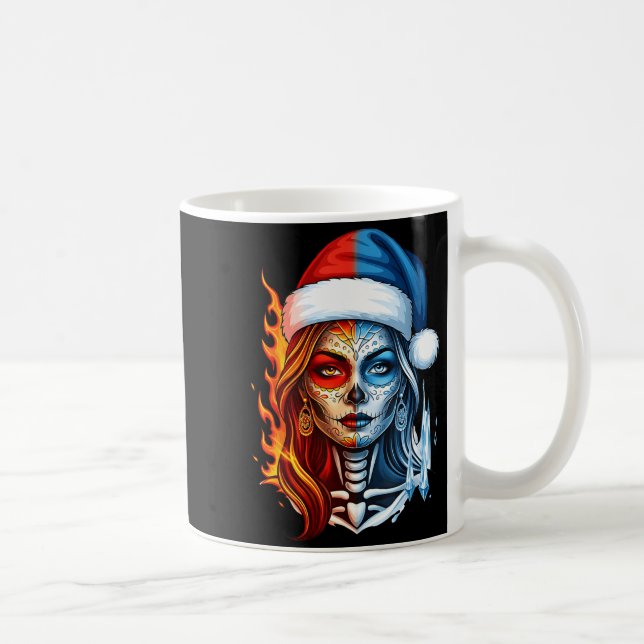 Taza De Café Christmas Sugar Skull Art Woman Santa Hat Fantasy  (Derecha)