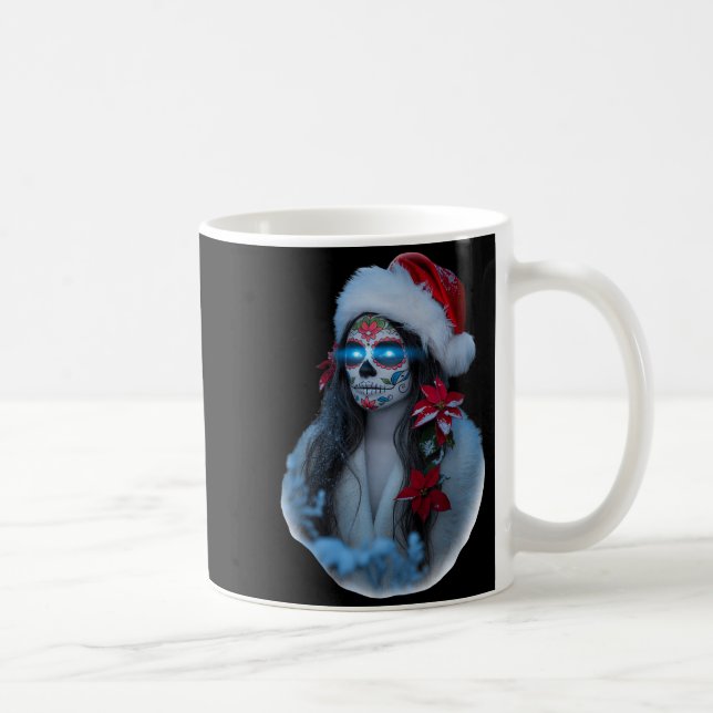 Taza De Café Christmas Sugar Skull Art Woman Santa Hat Festive  (Derecha)