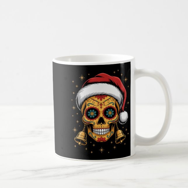 Taza De Café Christmas Sugar Skull Art Woman Santa Hat Festive  (Derecha)
