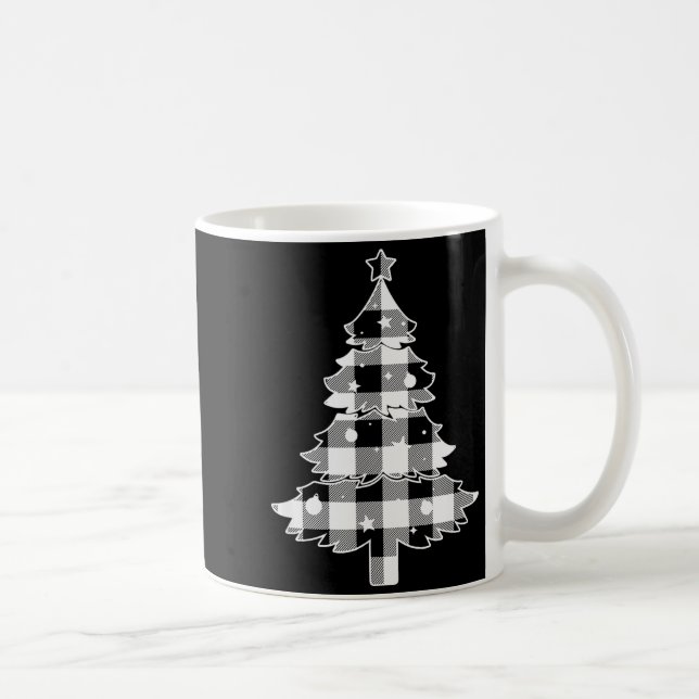 Taza De Café Christmas Tree Black &amp; White Buffalo Plaid Mer (Derecha)
