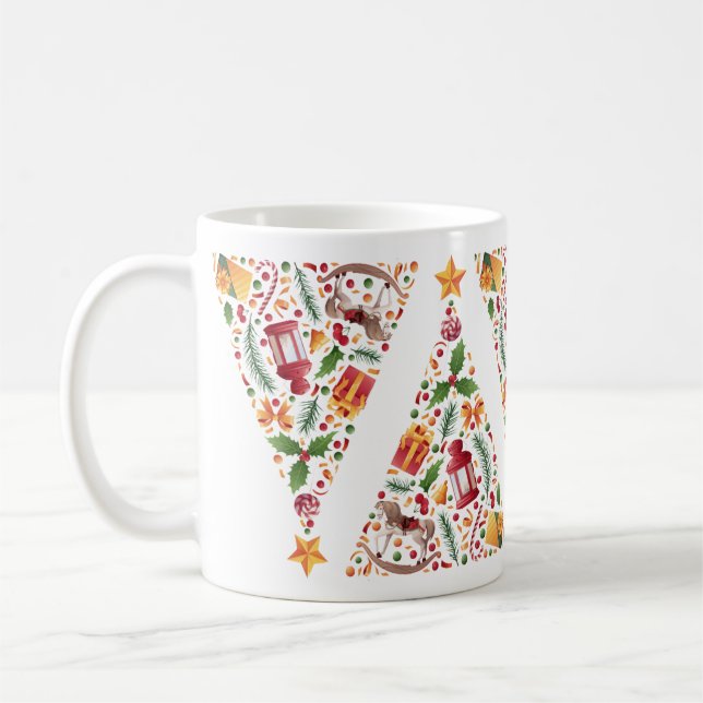 Taza De Café Christmas tree pattern with toys  white background (Izquierda)