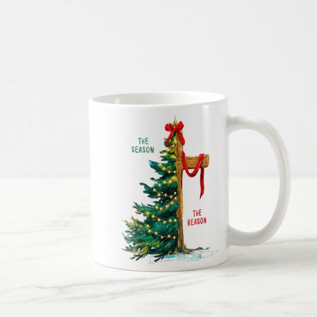 Taza De Café Christmas Tree The Season Jesus Cross The Reason  (Derecha)