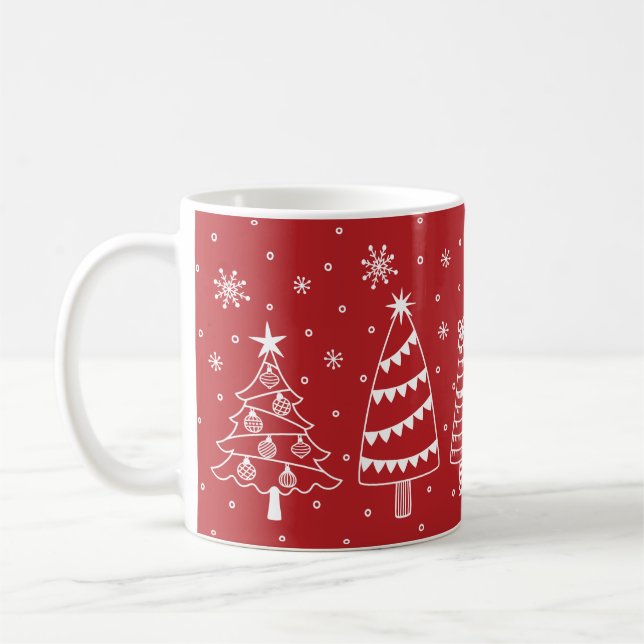 Taza De Café Christmas Trees in Snow Chalk Board Red and White (Izquierda)