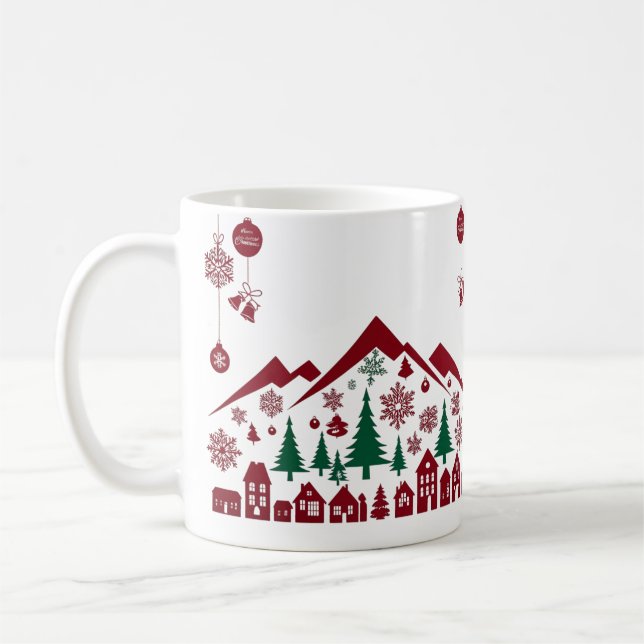 Taza De Café Christmas Village Silhouette – Red & Green  (Izquierda)