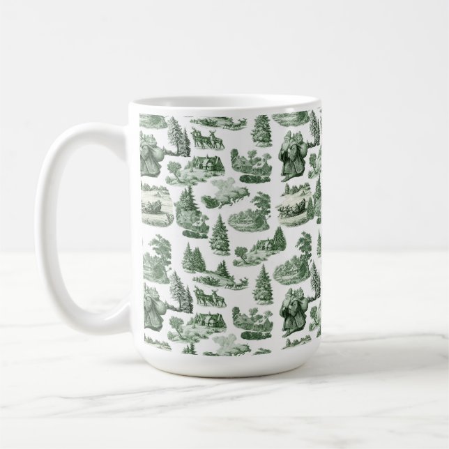 Taza De Café Christmas Village Themed Green Toile Design (Izquierda)