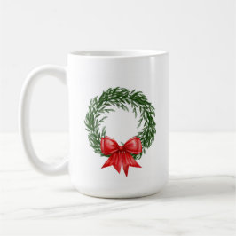 Taza De Café Christmas Wreath Coffee Mug with Red Bow