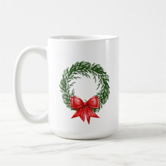 Taza De Café Christmas Wreath Coffee Mug with Red Bow 