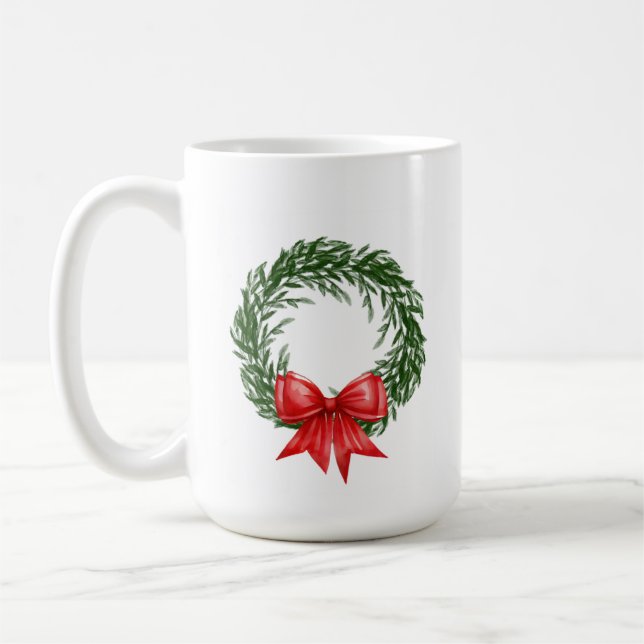 Taza De Café Christmas Wreath Coffee Mug with Red Bow  (Izquierda)
