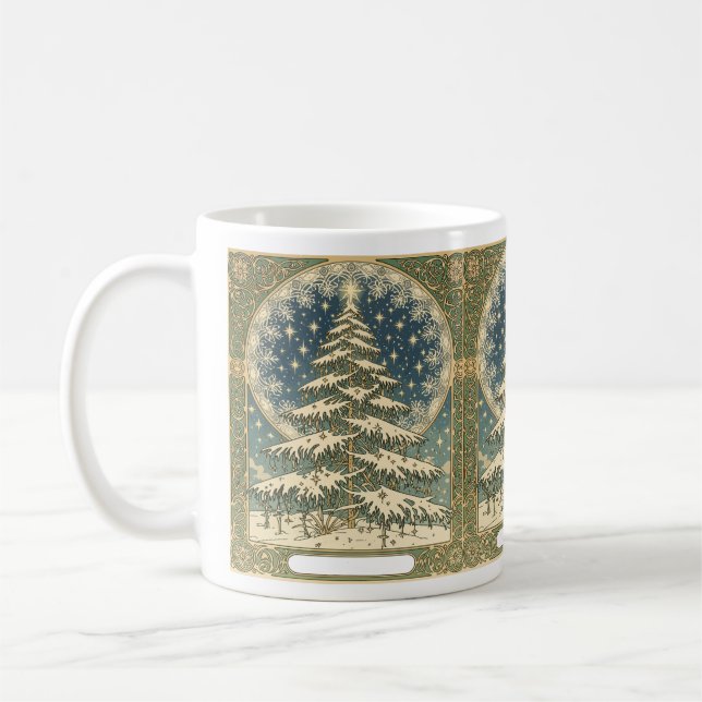 Taza De Café Christmas Yule Tree Snowflakes and Stars Art Nouve (Izquierda)