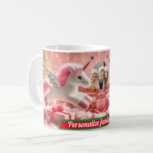 Taza De Café Chritmas familiares unicornio rosa (Anverso izquierdo)