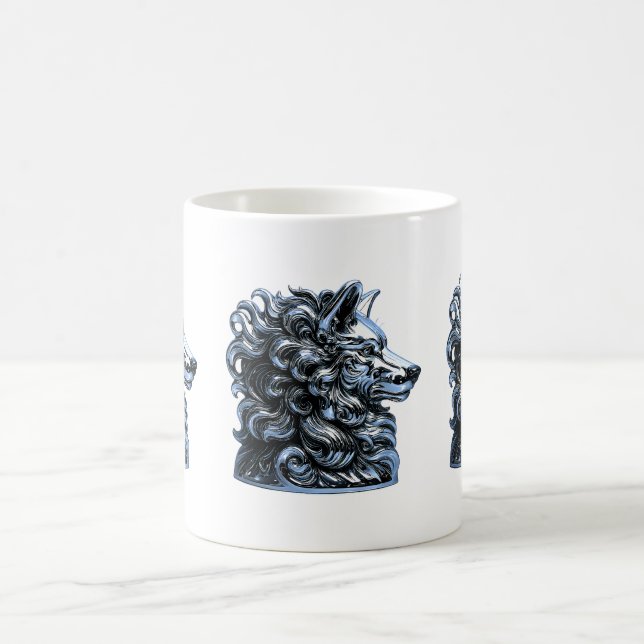 Taza De Café Chrome Wolf Bust Sculpture (Centro)